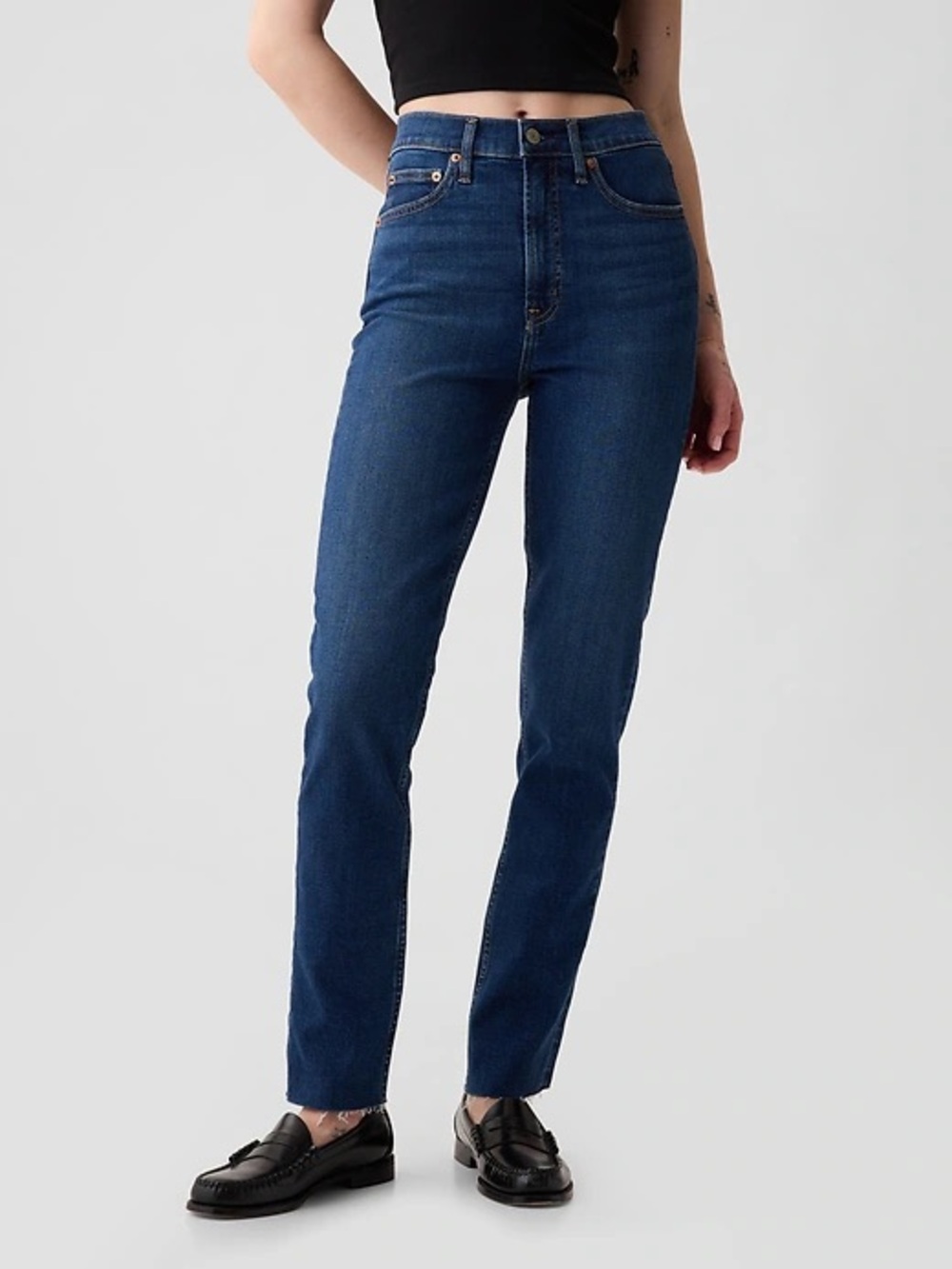 GAP Women's Dark Blue High-Rise Straight Jeans